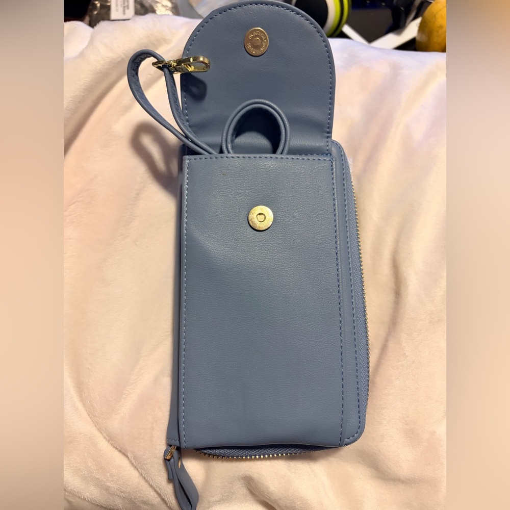 RFID S Zone Blue Leather Crossbody Bag